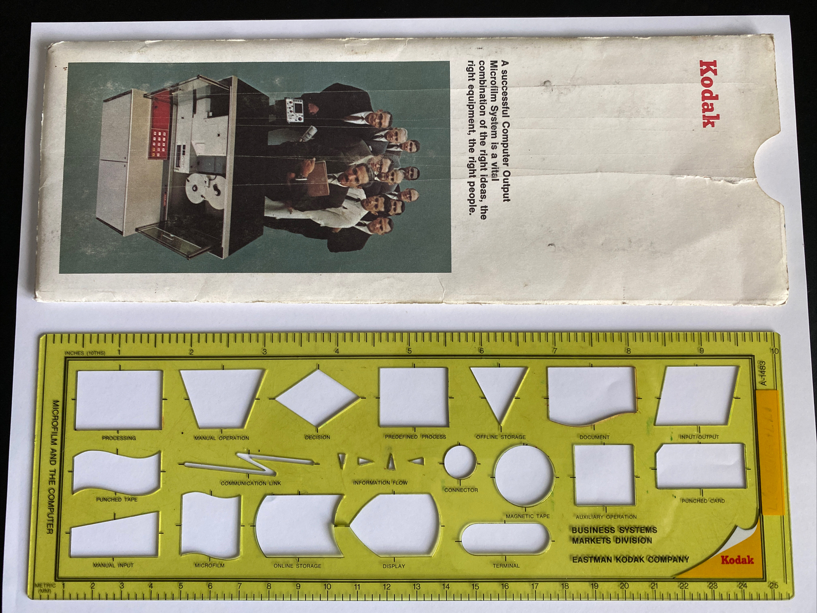 Vtg Kodak Punch Card & Microfilm Flow Charting Template A-1483 w/ Sleeve EUC