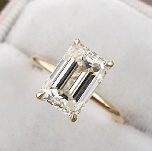 Lab-Created 4.20 Ct Emerald Cut White Diamond Wedding Ring 14K Yellow Gold Over
