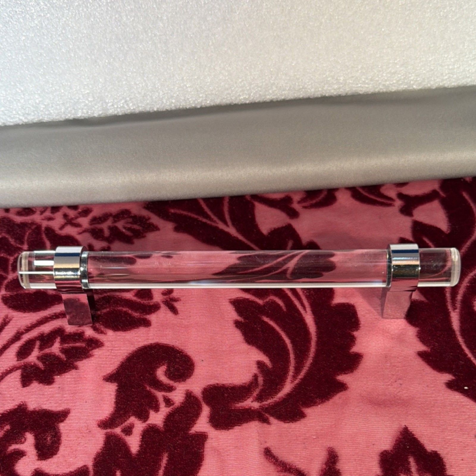 5 Glass and Chrome Drawer Pull/Handle 5” Screw Width 6 1/2 “ Long
