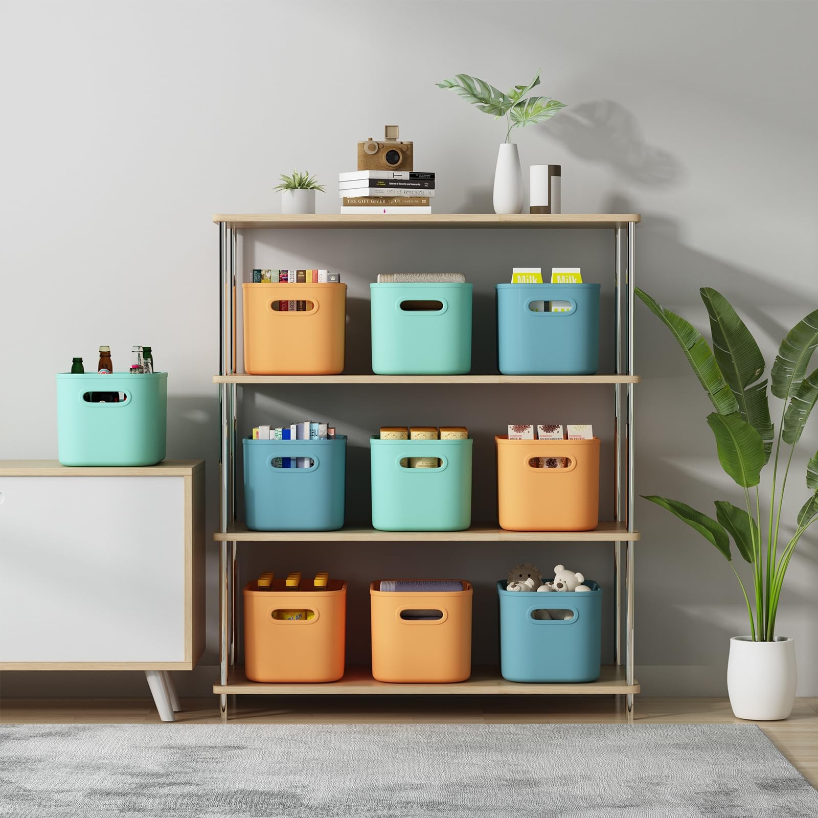 6 Pack Colorful Stackable Storage Bins with Lids, Handle, 9.85x6.9x5.7 in
