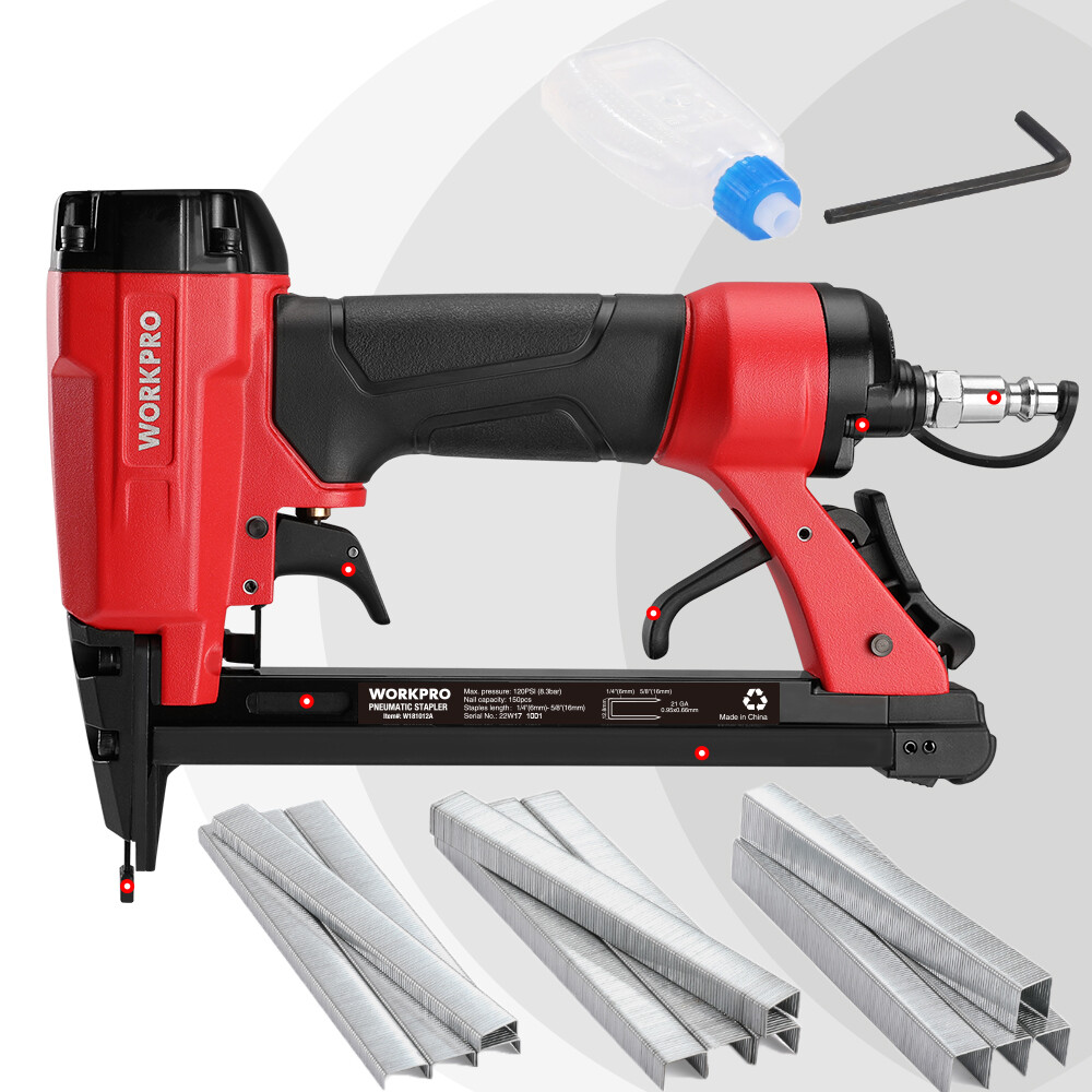 8016 Pneumatic Staple Gun 21 Gauge Upholstery Stapler 1500PC Staples 1/4"to 5/8"
