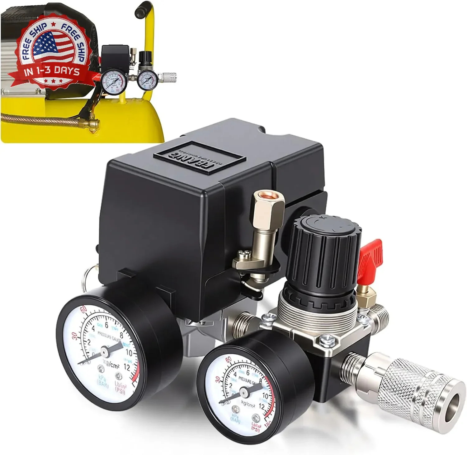 Air Compressor Pressure Switch LF10-4H, 95-125 PSI, 4-Port 1/4" NPT Kit | Pressu