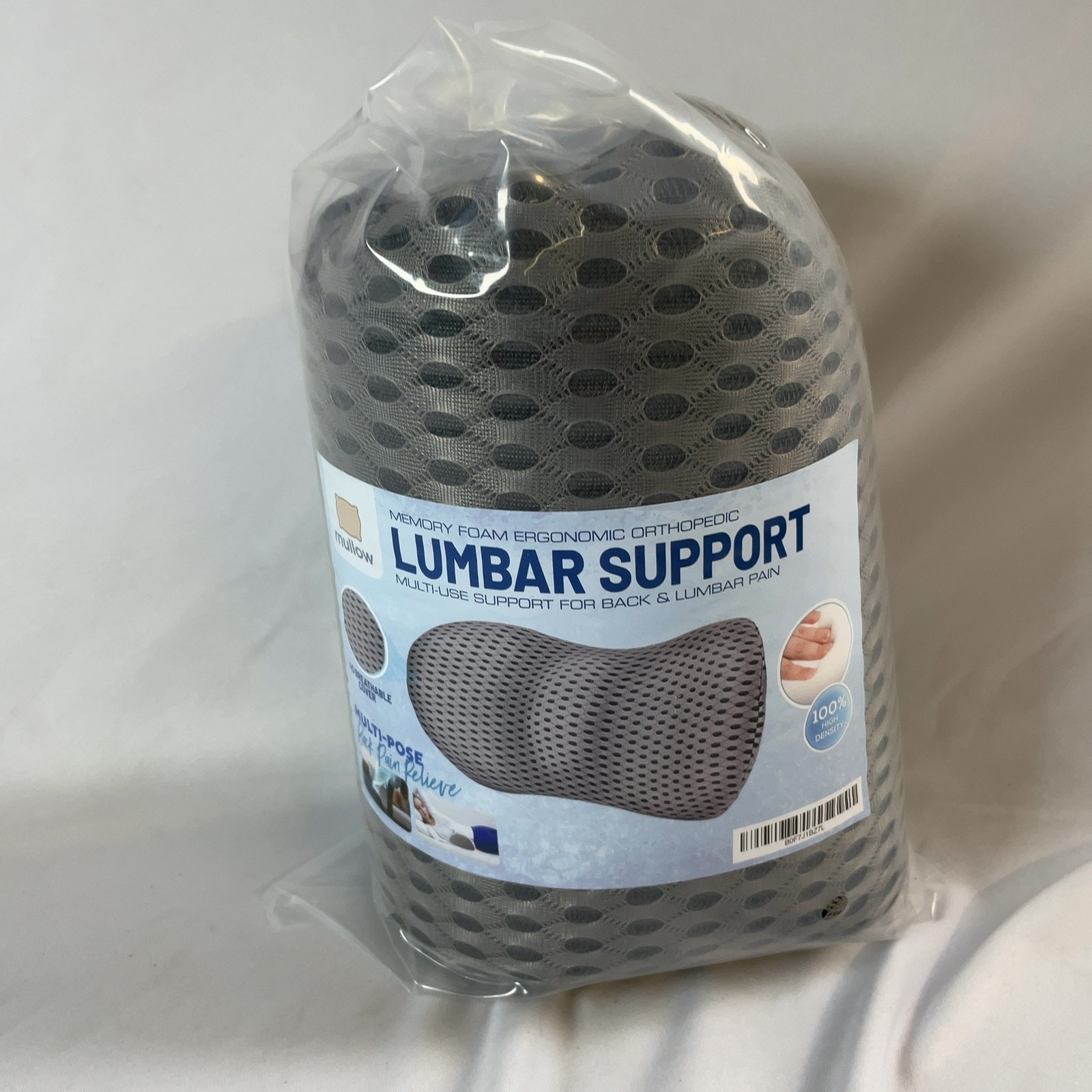 Mullow Memory Foam Lumbar Support Pillow Gray