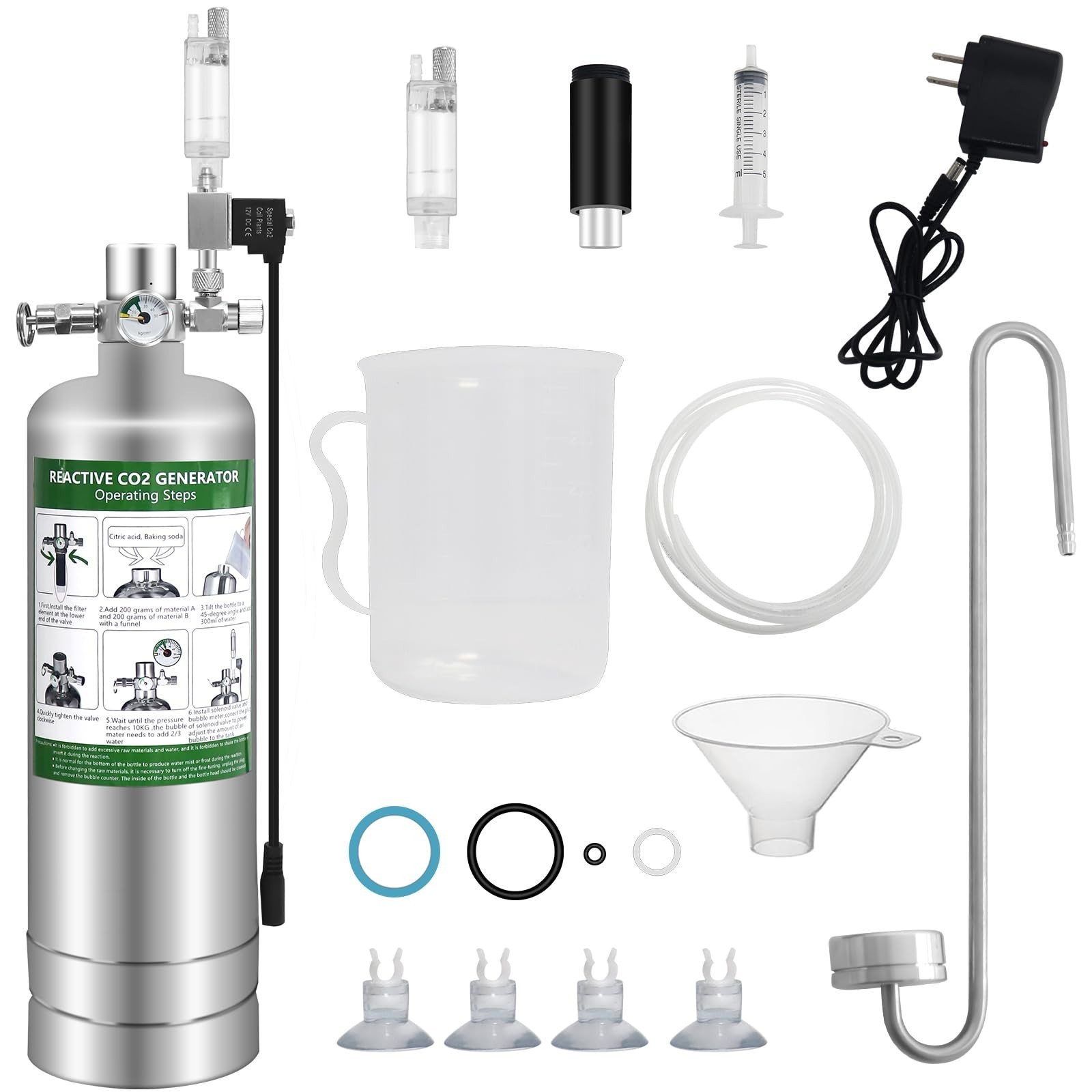 2L Co2 for Aquarium Kit with Double Switch Solenoid Valve, Aquarium Co2 Kit w...