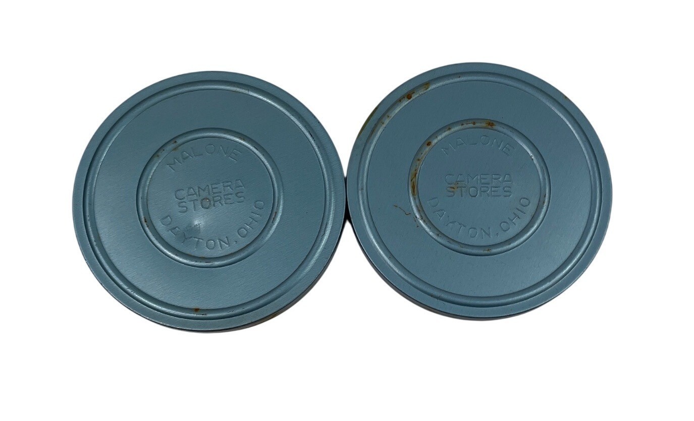 Vintage Malone Camera Stores Dayton Ohio Metal Film Canisters Set Of 2
