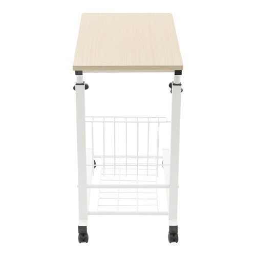 Height Adjustable Side Table With Wheels 2 Tier C Shaped Mobile Standalone Table