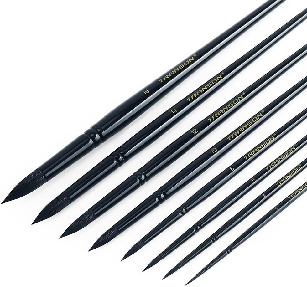 Luxury 8-Piece Round Brushes Set - Goat Hair for Watercolor and Acrylic Mastery