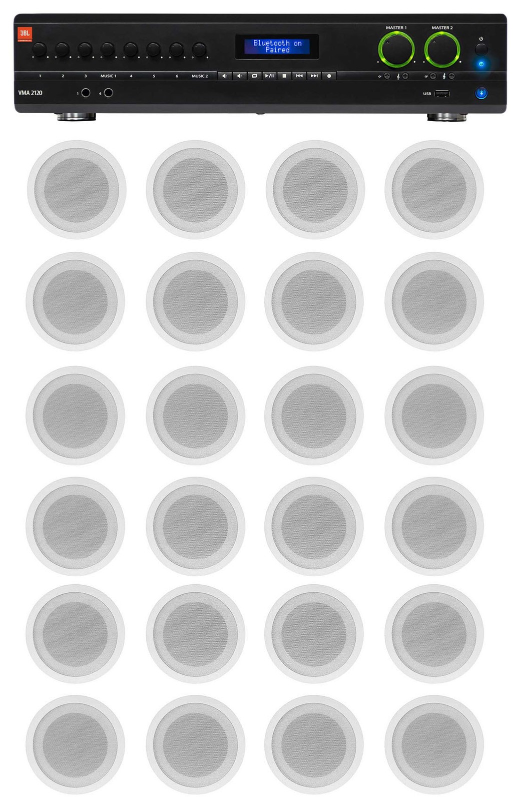 JBL 2-Channel Amp+24) White 5" Ceiling Speakers For Restaurant/Bar/Office/Hotel