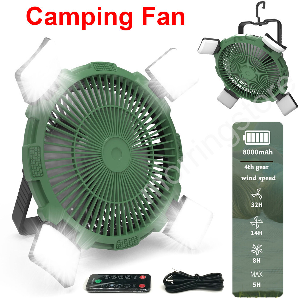 Camping Fan with LED Lantern USB Rechargeable Battery Powered Tent Fan Portable