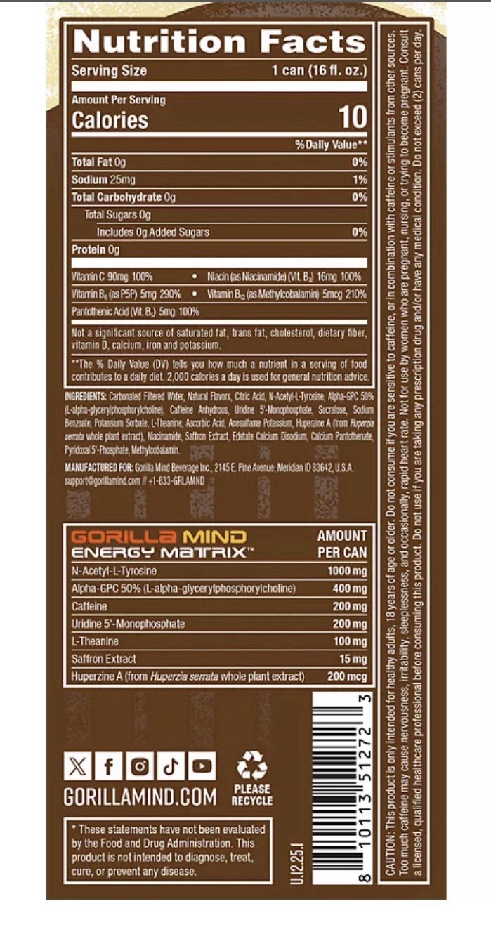 JUST DROPPED! Gorilla Mind Root Beer 4 CANs ZERO SUGAR gf KETO