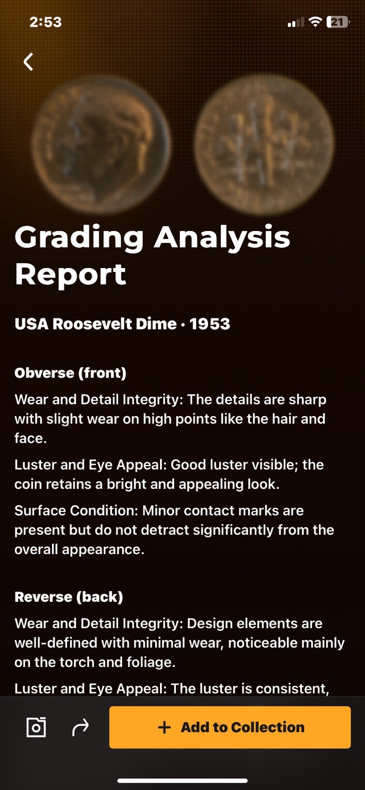 1953 Roosevelt Dime AU ALMOST UNCIRCULATED CONDITION 90% Silver 10c