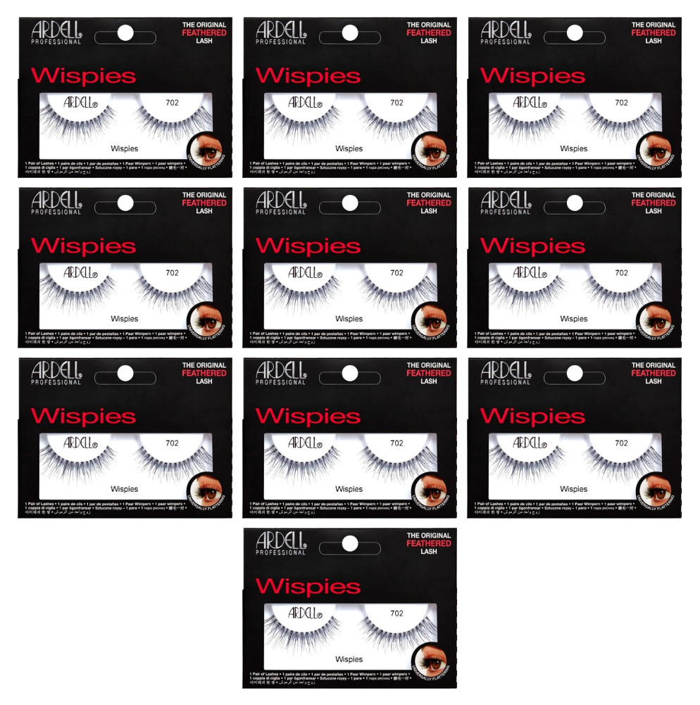 10 Pairs of ARDELL Wispies 702 Black Feathered Lash with Invisiband