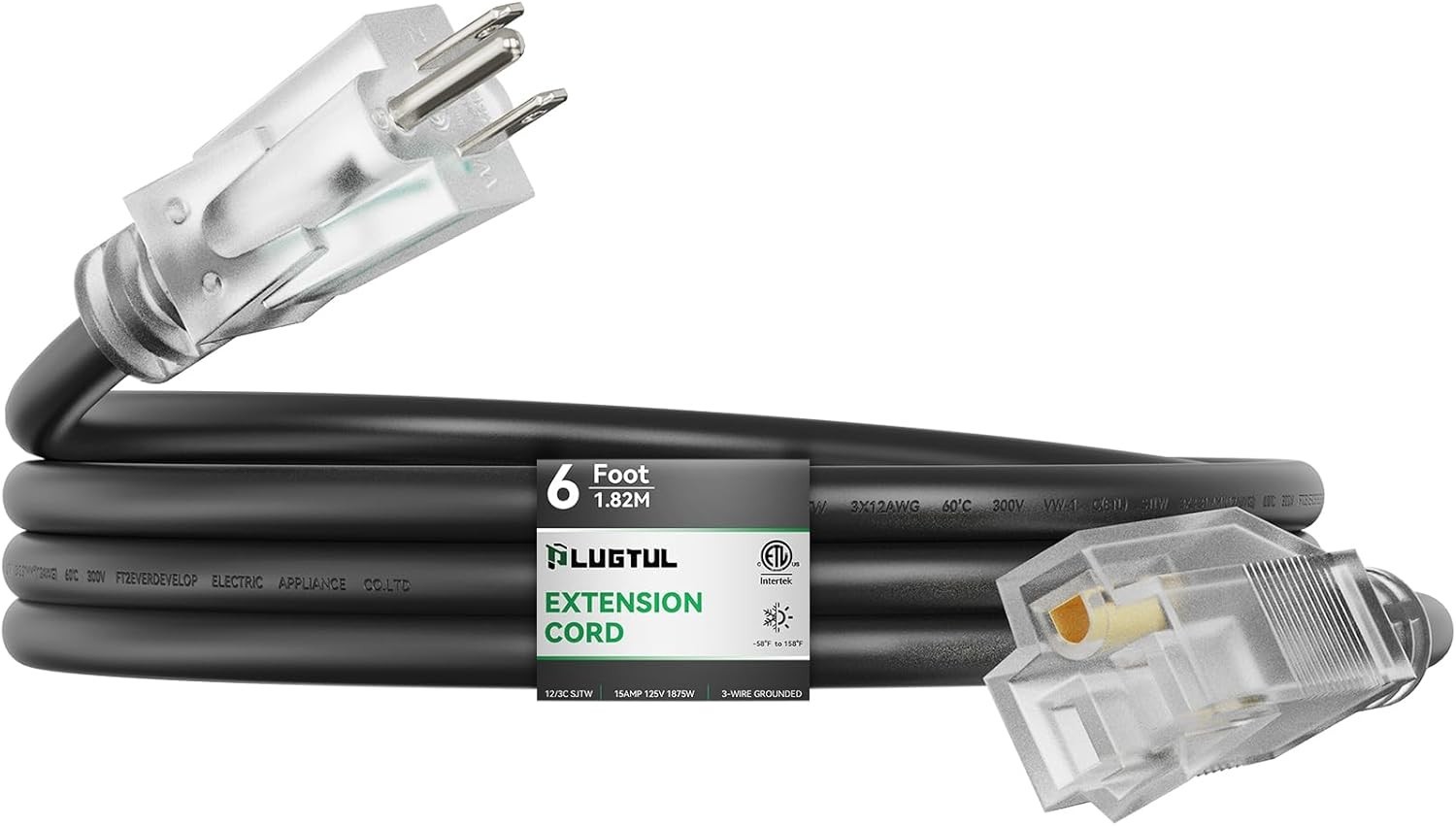 Outdoor Extension Cord 6FT, 12 Gauge Extension Cord with Lighted End, Heavy Duty