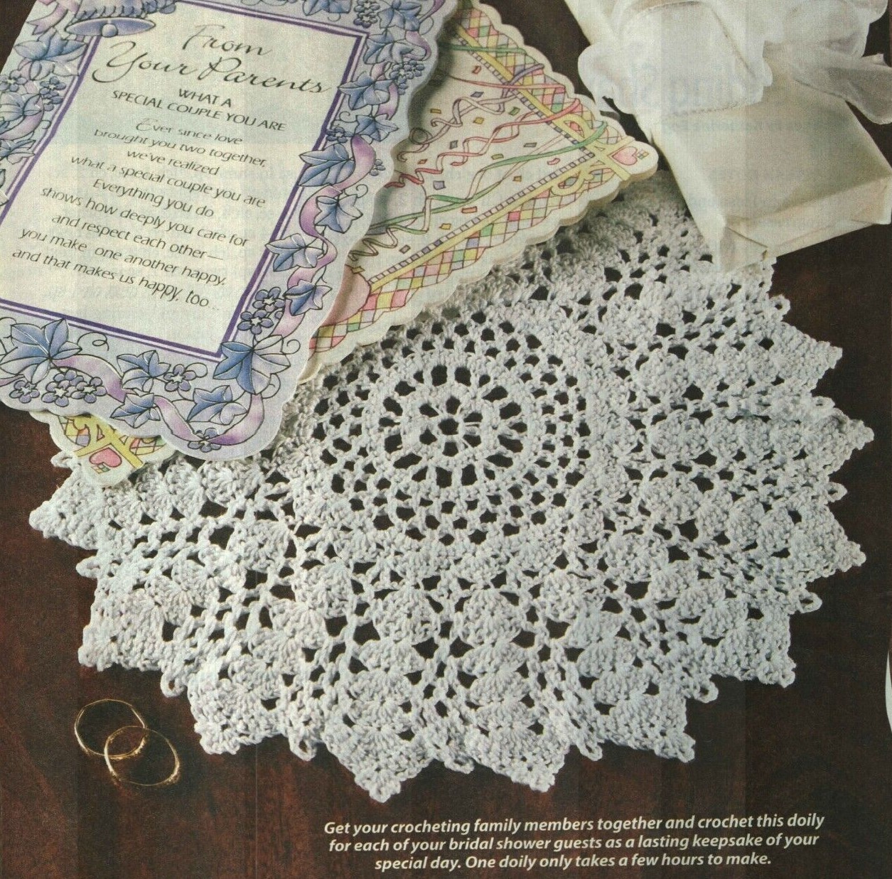 BRIDAL SHOWER DOILY 10" HOME DECOR CROCHET PATTERN INSTRUCTIONS
