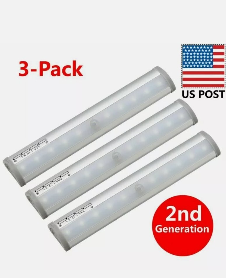 Kuled Cabinet Motion Sensing 10 LED Night Light Portable Magnetic Bar 3 Pack
