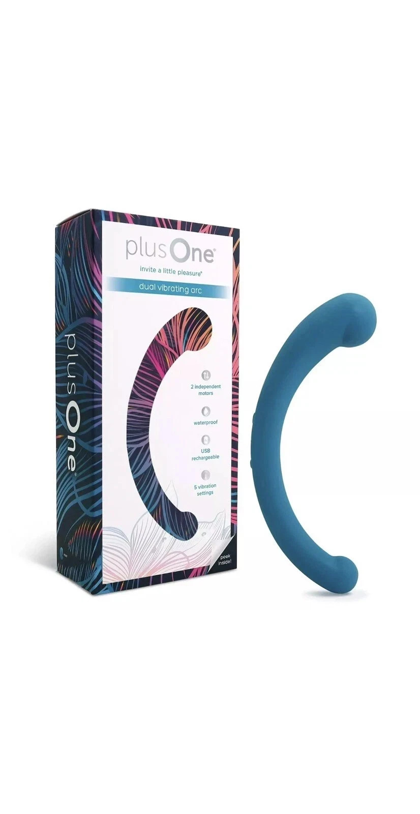 plusOne Vibrating Dual Arc Massager, 10 Vibration Settings, Teal, Waterproof!
