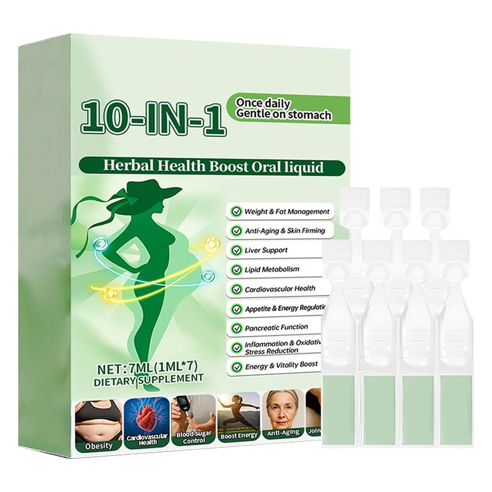 Premium 10 in1 Herbal Health Boost Oral Liquid - Weight & Fat Management Skin Fi