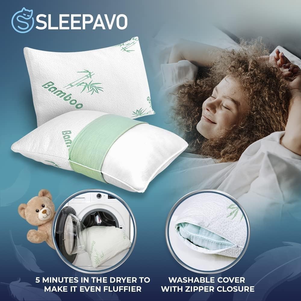Shredded Memory Foam Pillow Queen Size - Cooling Bed Pillow for Sleeping