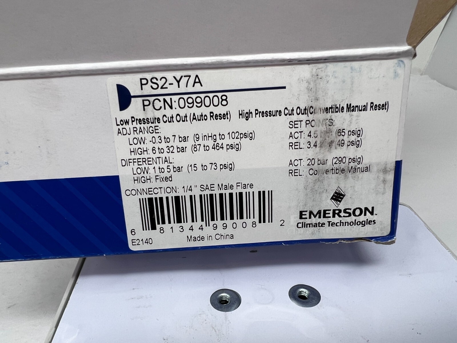 NEW Emerson Dual Adjustable Pressure Control Cut Out Auto Reset PS2-Y7A