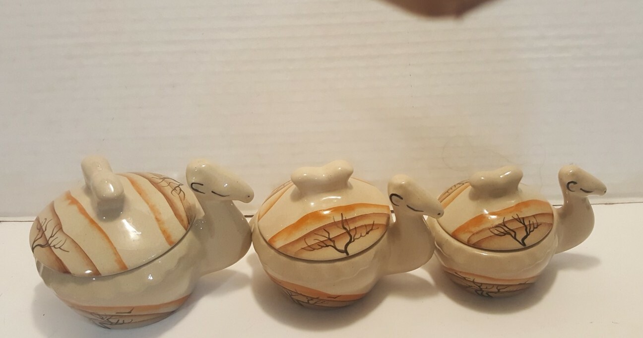 Ceramic Camel Lidded Trinket Jars  (3)