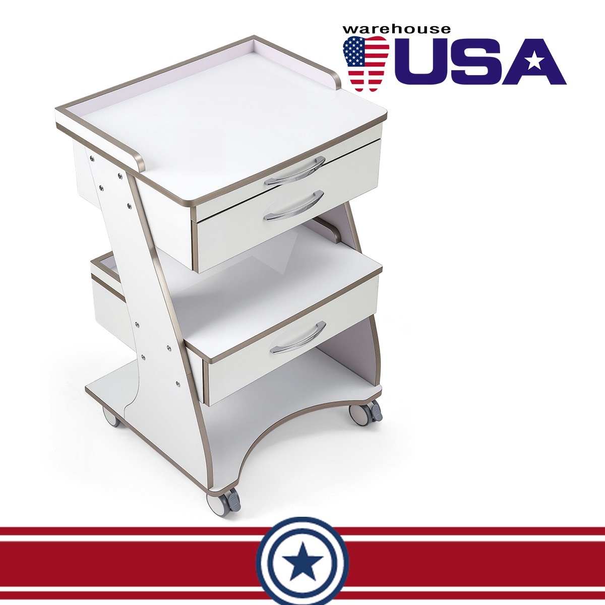 Dental Storage Cabinet Double-Drawer 3 Layer-Tier Cart Tools Socket High-Gloss