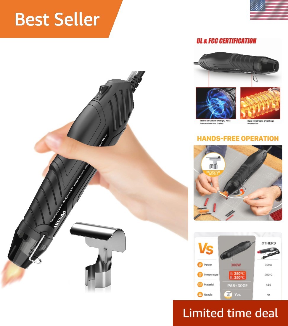 300W Mini Heat Gun with 6.6FT Cable & Reflector Nozzle - Precision Crafting Tool