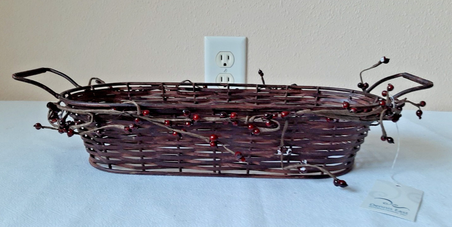 NEW-OS w/Tag  Centerpiece Basket Tray w/Handles Metal 16” Bread Fruit Flowers
