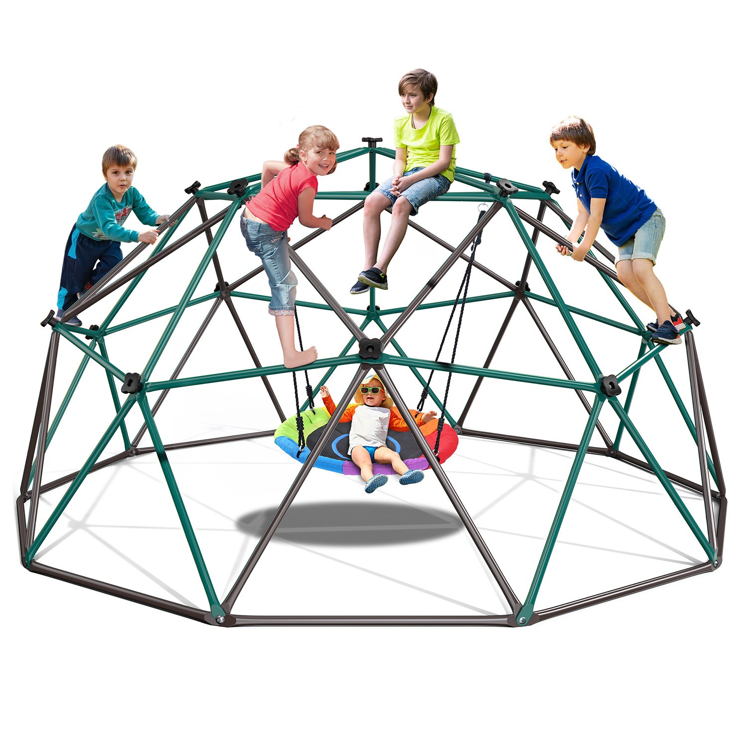 10ft Climbing Dome with Saucer Swing Outdoor Playset Jungle Gym for Kids 800lbs