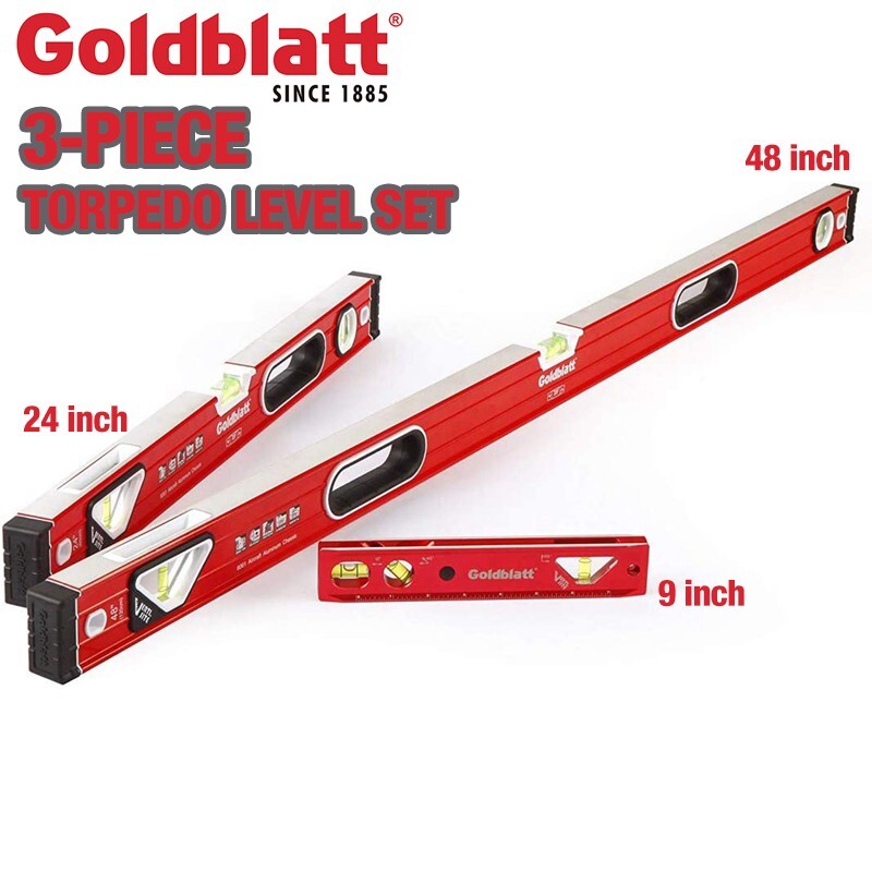 Goldblatt 3PCS 9" 24" 48" Torpedo Level Set Aluminum Alloy Spirit Level Included