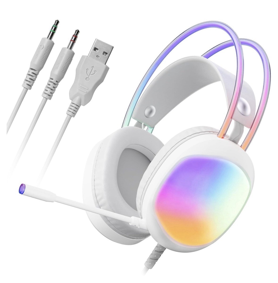 Marvo H8618 WH RGB Wired Gaming Headset, White Gray, 3.5mm, Volume Control