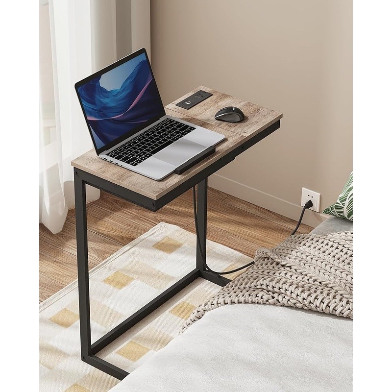 C Shaped End Table W/ Charging Station Adjustable Tilt Side Table USB Type-C