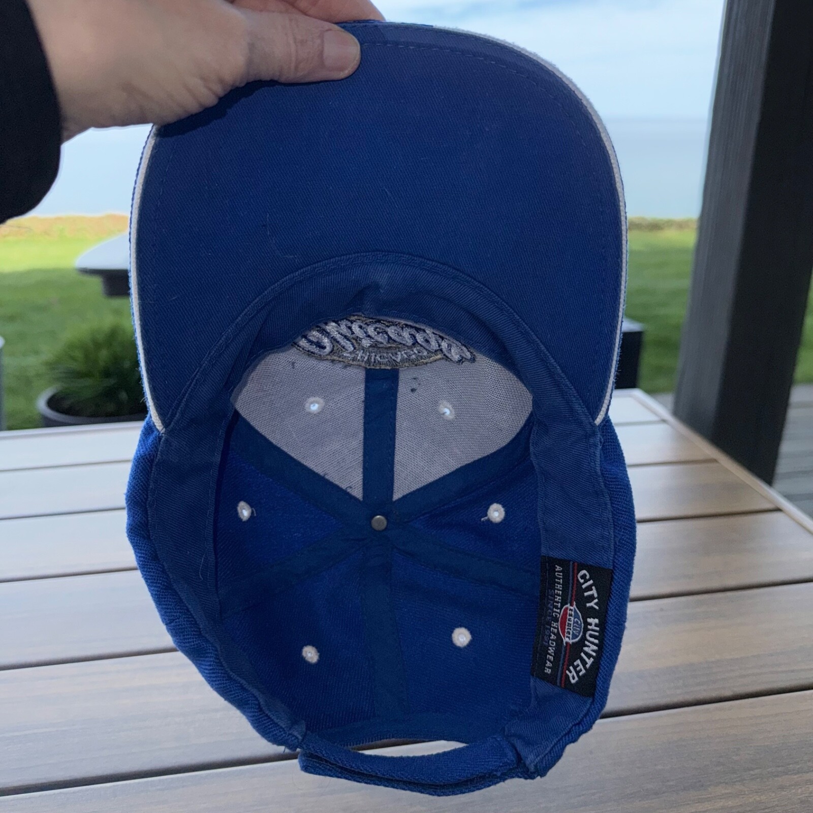 Chicago Hat Cap by City Hunter Royal Blue w White Embroidery Hook Loop EUC