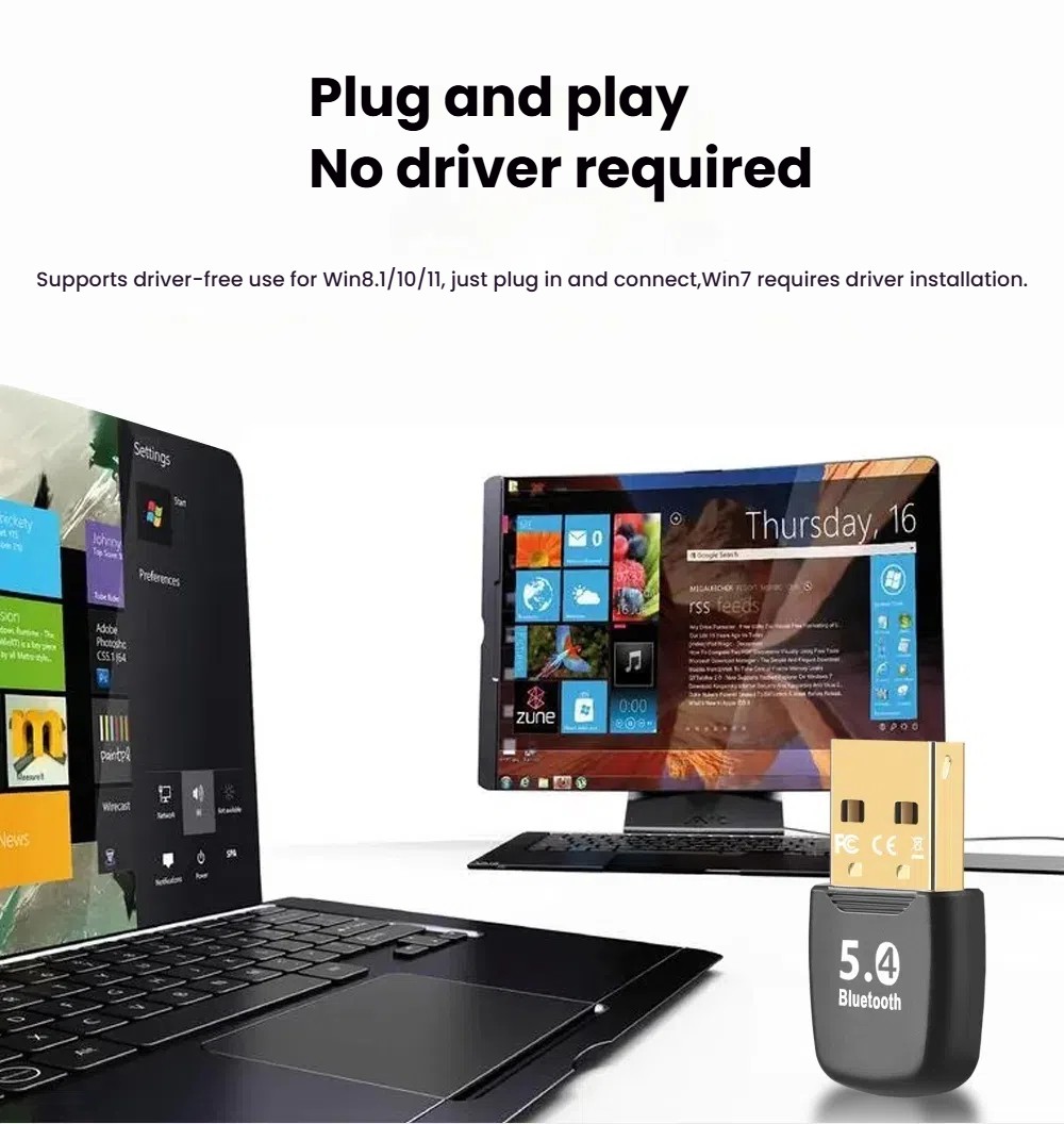 Compact Bluetooth 5.4 USB Adapter - Wireless for PC Speaker Mouse Keyboard