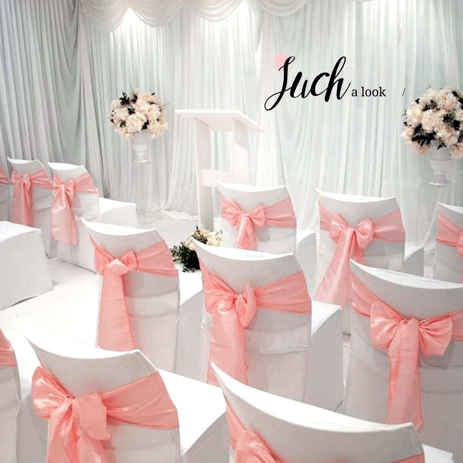 Pesonlook 50Pcs Satin Chair Sashes Ties, Rose Gold 50Pcs,
