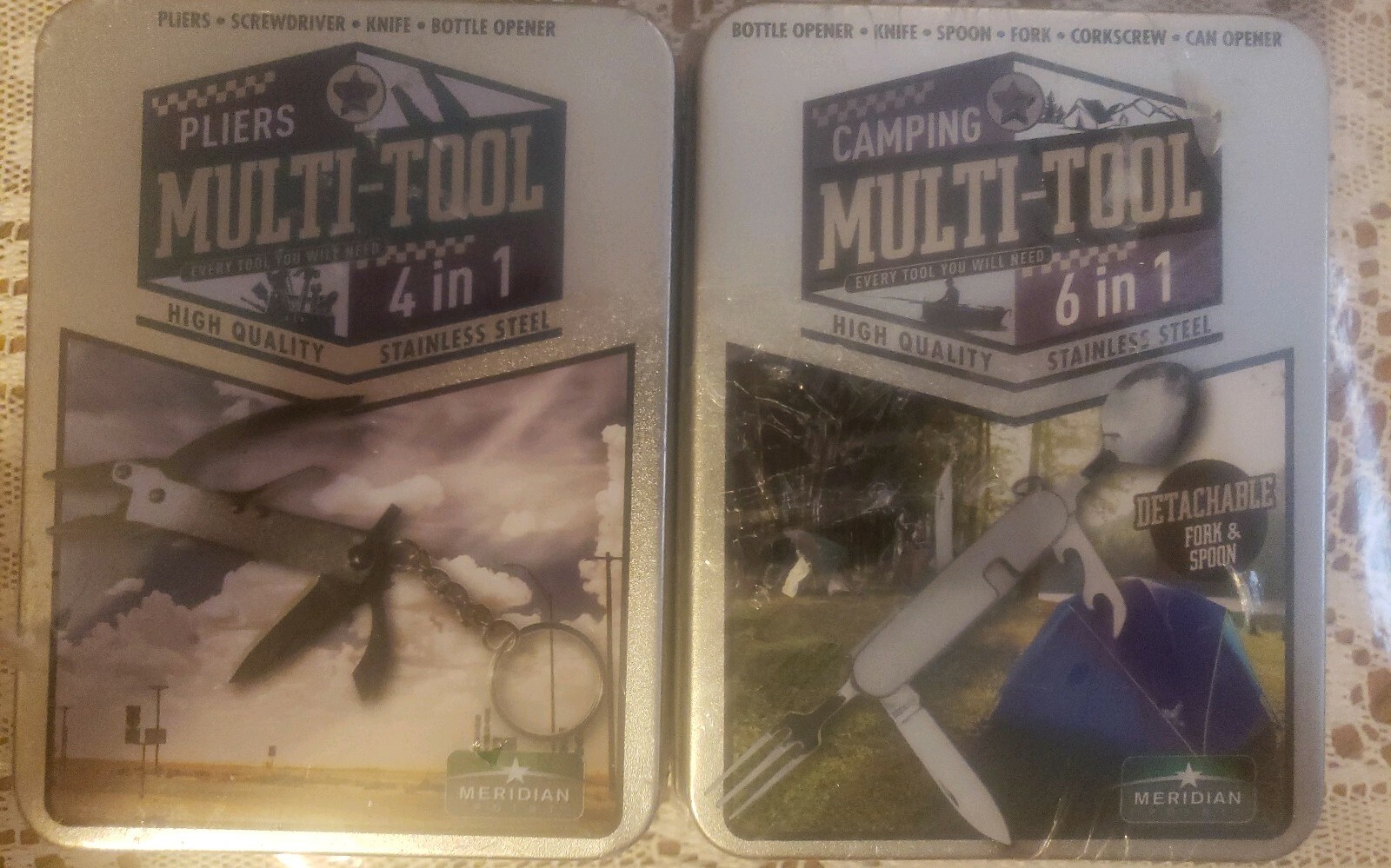 Lot Of 2 - Meridian Stainless Steel 4 in 1 & 6 in 1 PliersPocket Tool