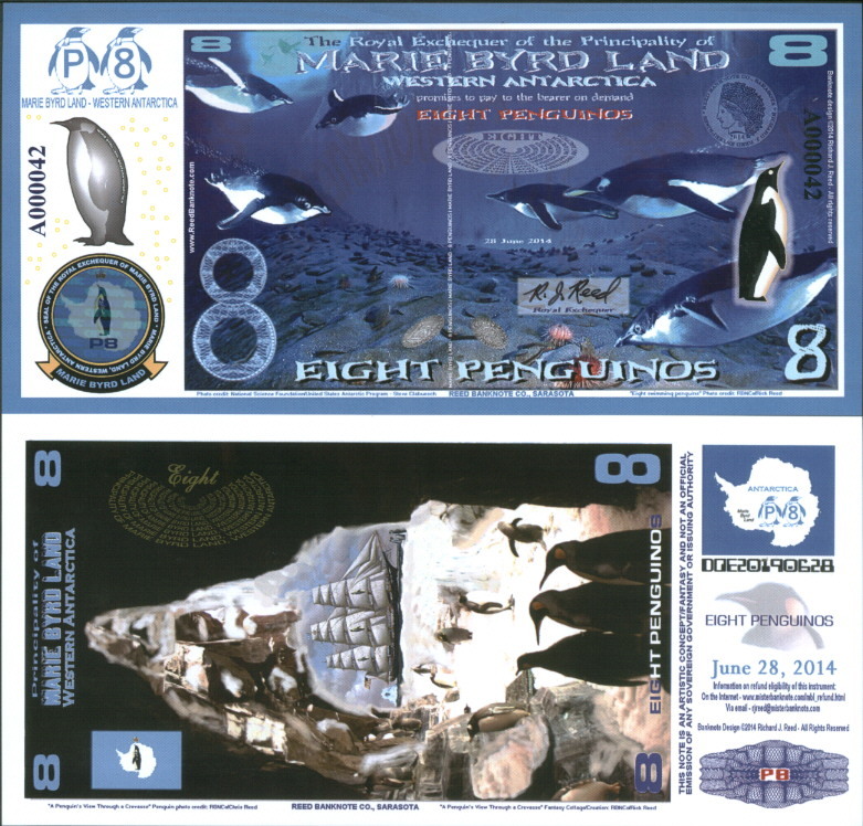 NEW POLYMER 28.6.14 MARIE BYRD LAND 8 PENGUINO REG ISSUE FANTASY ART BANKNOTE!