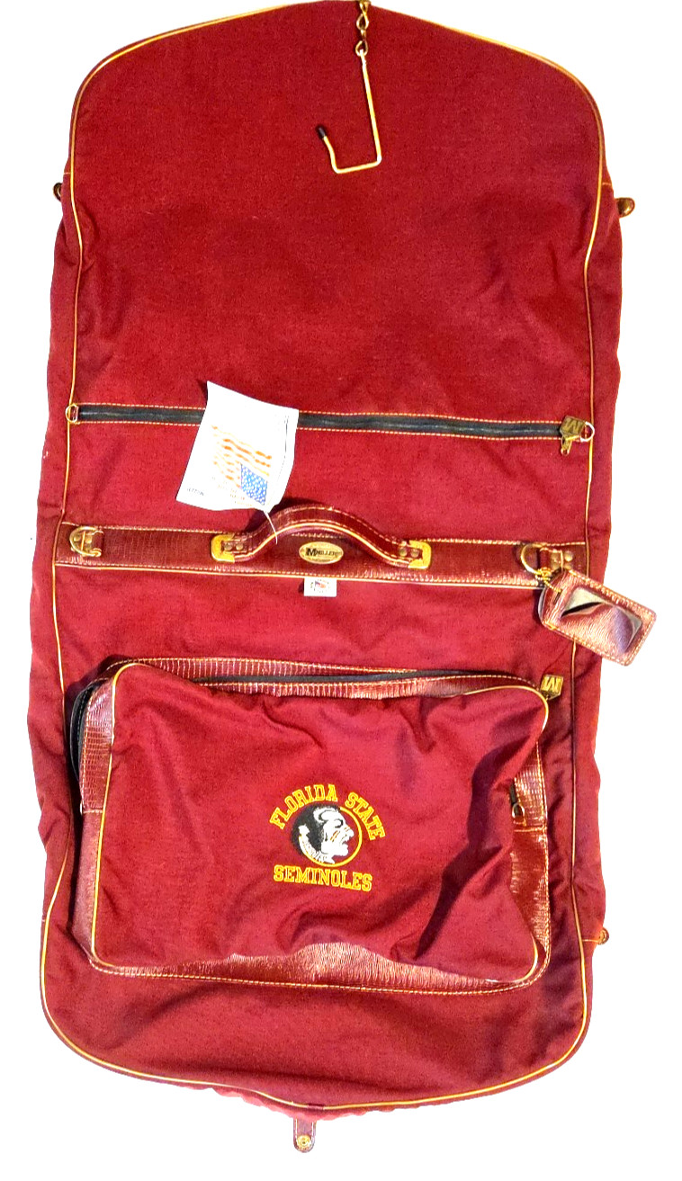 Genuine Miller Garment Bag Suit Carrier Canvas Leather Red Florida State FSU