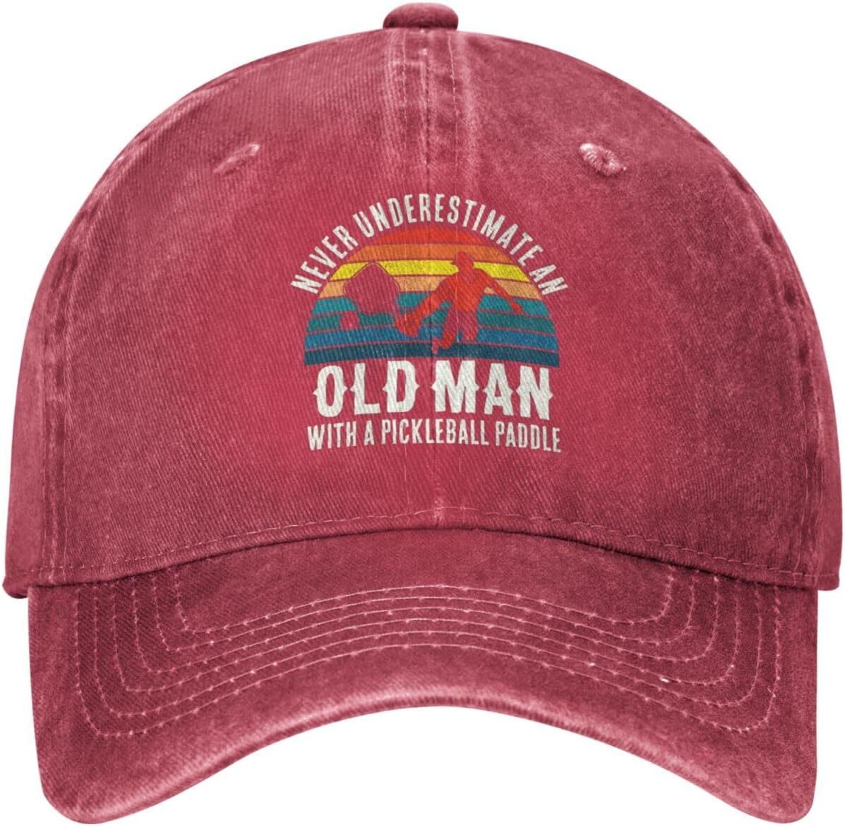 Pickleball Hat Never Underestimate an Old Man with A One Size, Red