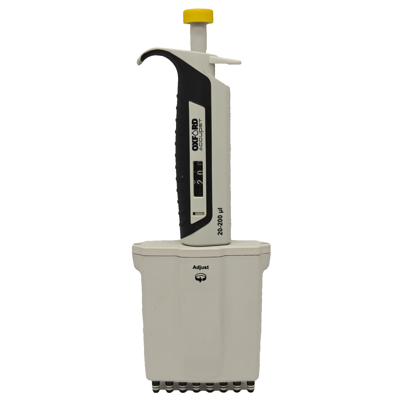 Oxford Accupet Pro 20-200uL Manual Adjustable 8-Channel Pipette Yellow AP8-200