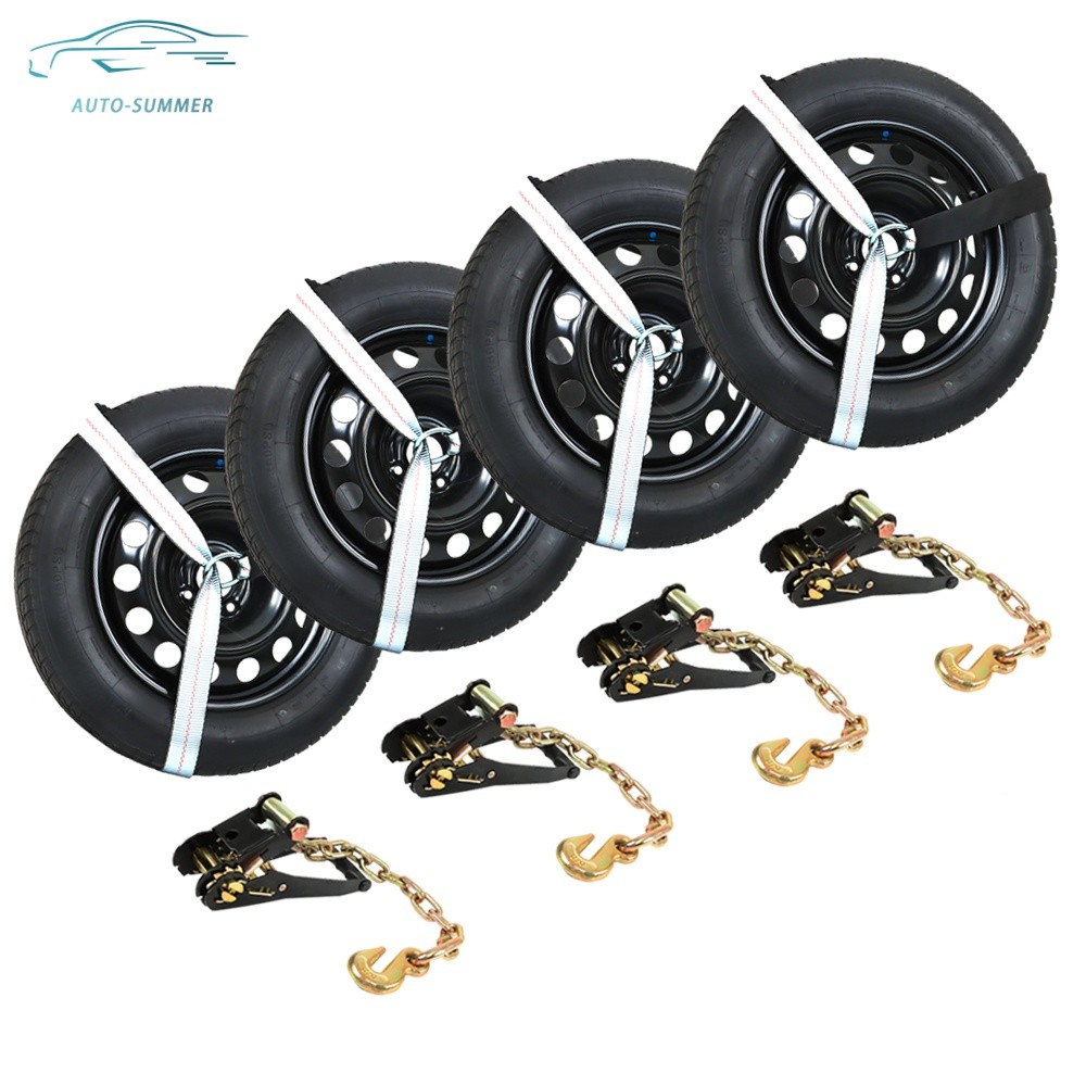 4 Pack Car Tie Down Straps For Trailers with Chain Anchors 2" x 96" Lasso Style
