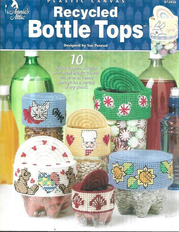 NEW PLASTIC CANVAS BOTTLE TOPS 10 GREAT DESIGNS