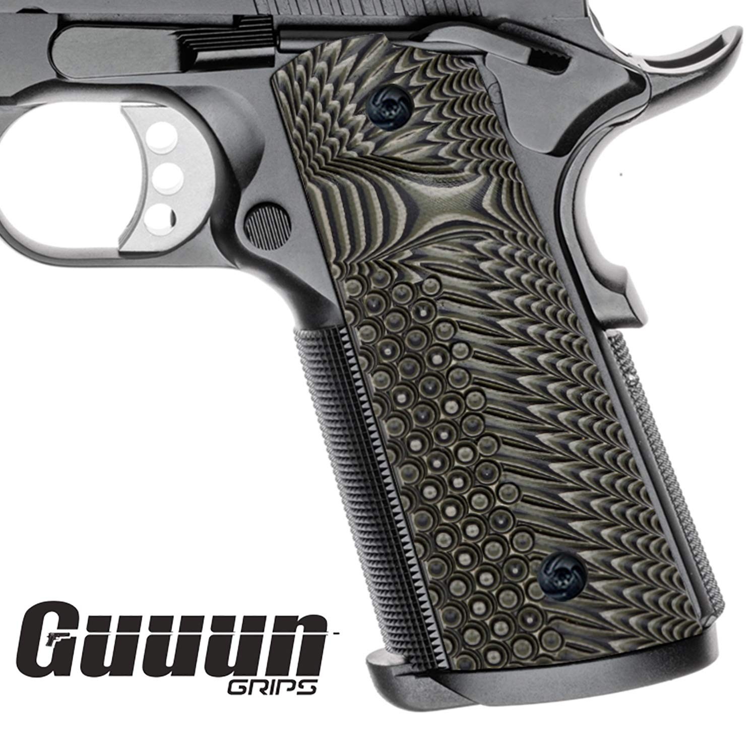 Guuun G10 Grips for Full Size 1911 Magwell Grip Ambi Safety Cut Green/Black