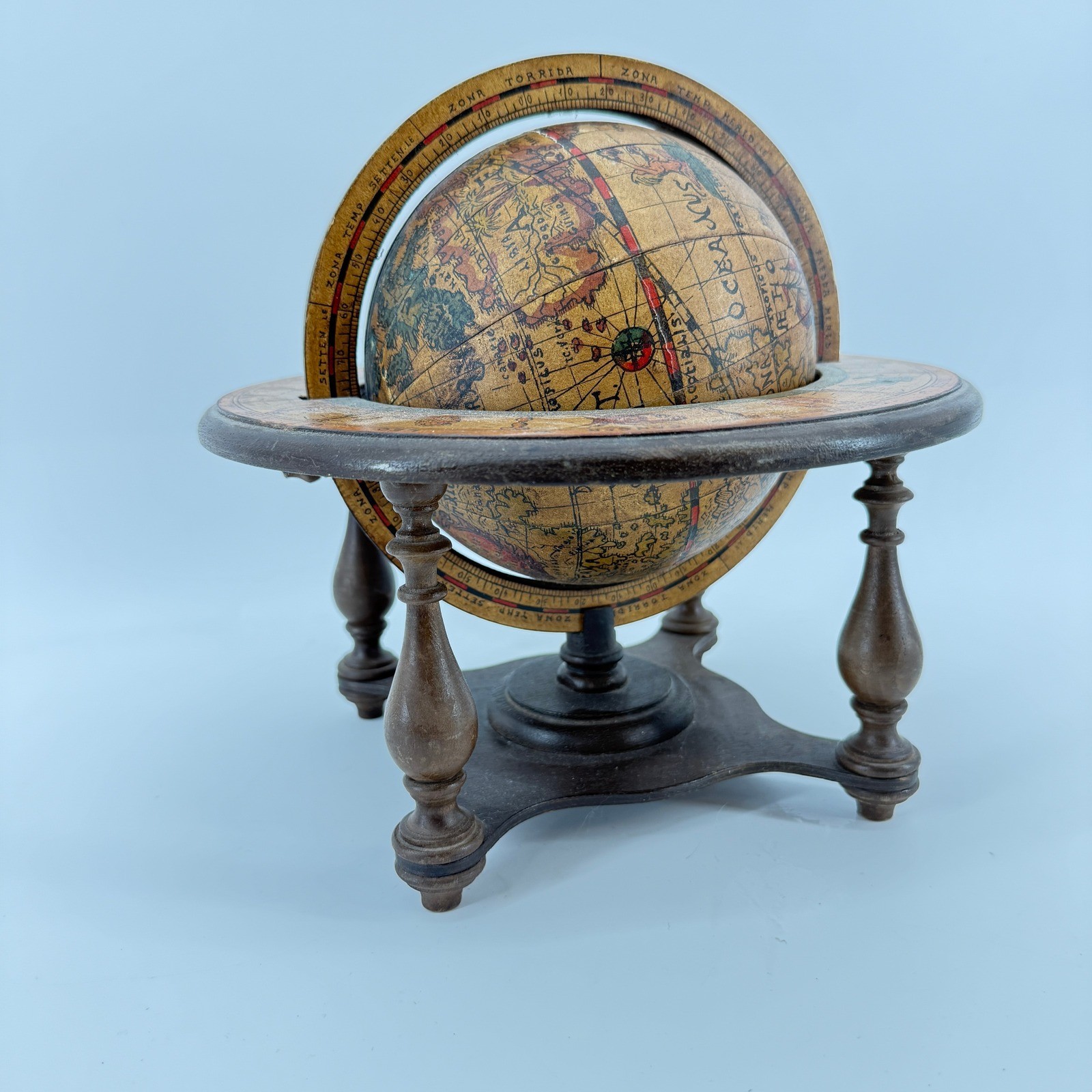 Florentia Decorative Tabletop Globe Italy Brown Vintage Style Zodiac Wood Stand