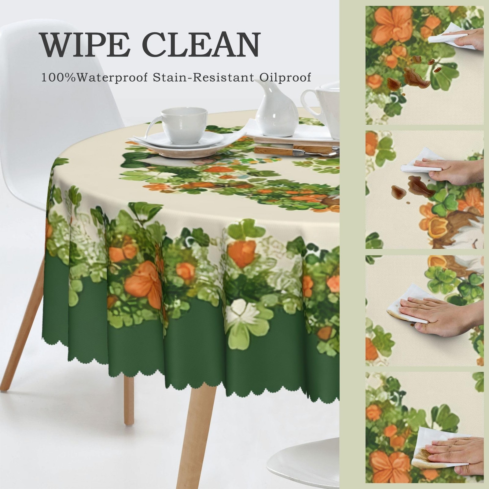 St. Patrick's Day Round Tablecloth 60 Inch Polyester Washable Table Cover Hom...