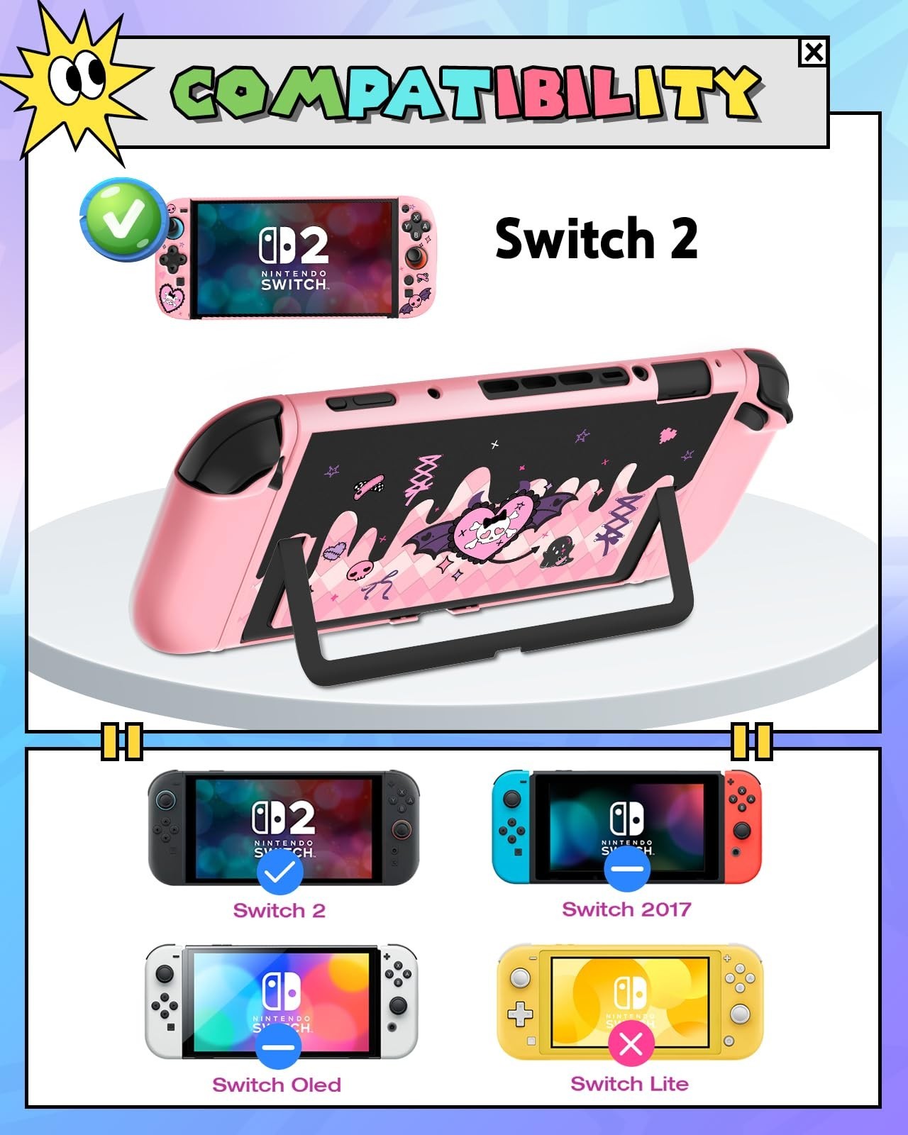 6-in-1 Nintendo Switch Accessories Bundle - Cute Carrying Case, Joy-Con Grips, G