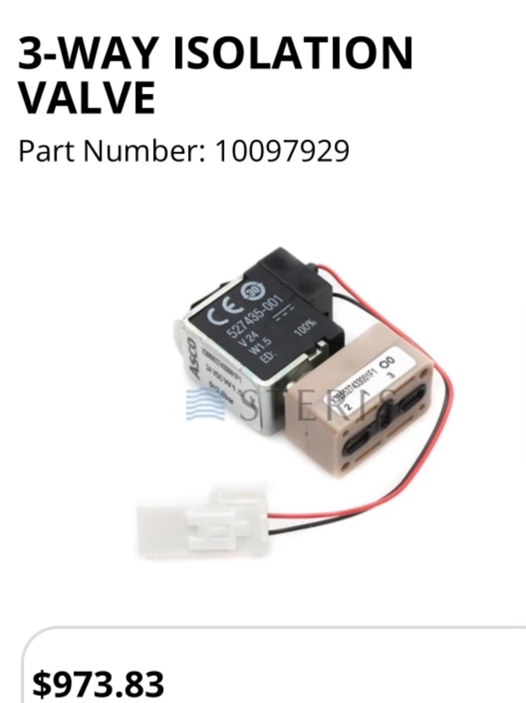 STERIS 10097929 V-PRO MAXX 2 3-WAY ISOLATION SOLENOID VALVE NEW