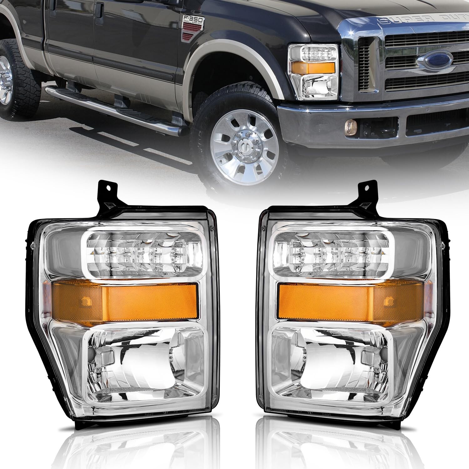 WEELMOTO Pair Headlights For 2008-2010 Ford F250 F350 F450 F550 Super Duty