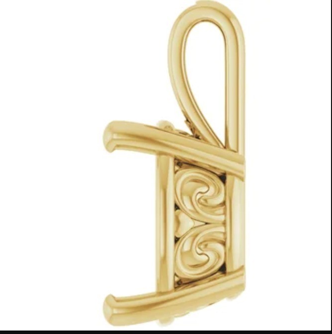 14mm 18k Cushion Cut Yellow Gold Vintage Scroll Basket Prong Pendant Setting USA