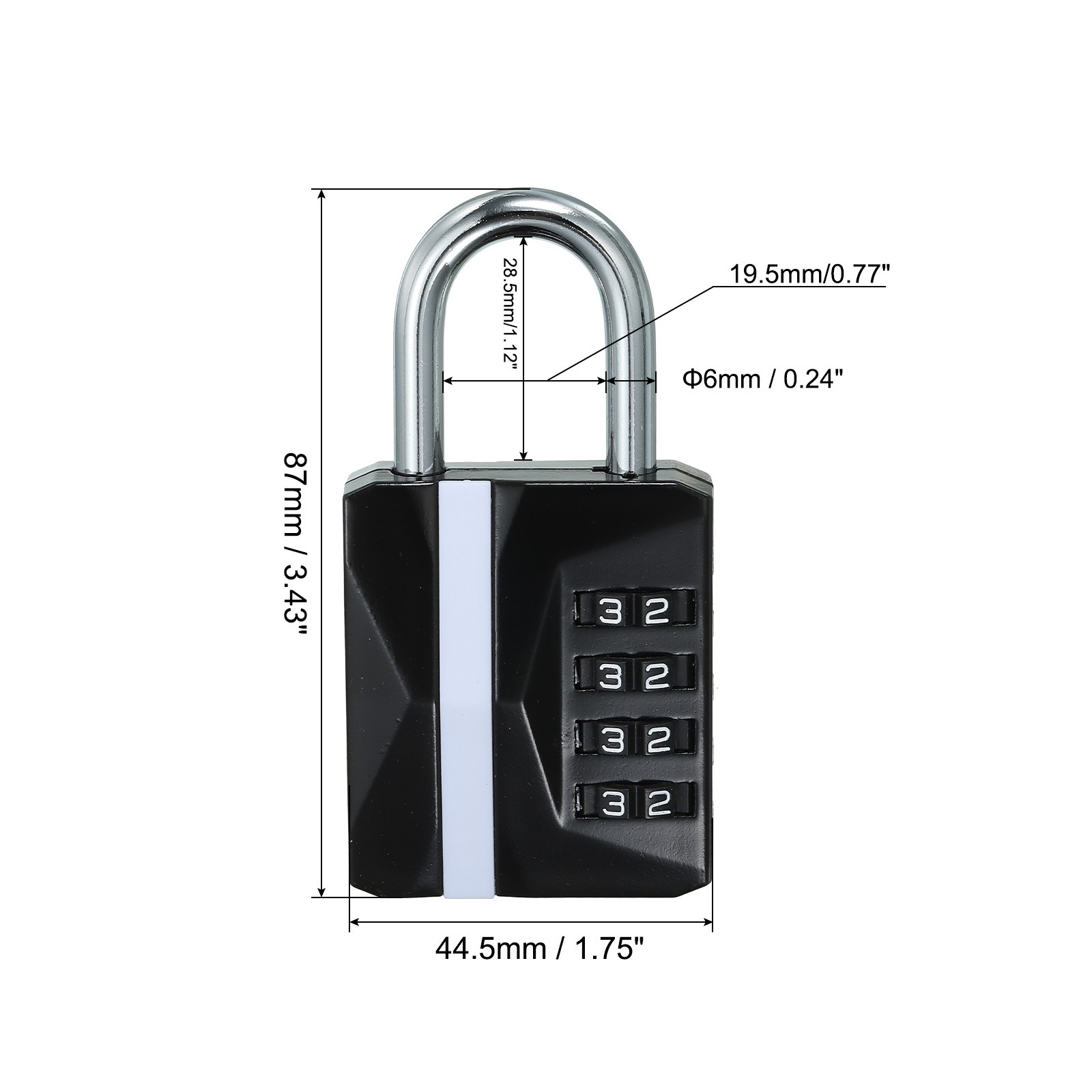 4 Digit Combination Padlock, Zinc Alloy Resettable Combination Lock Black