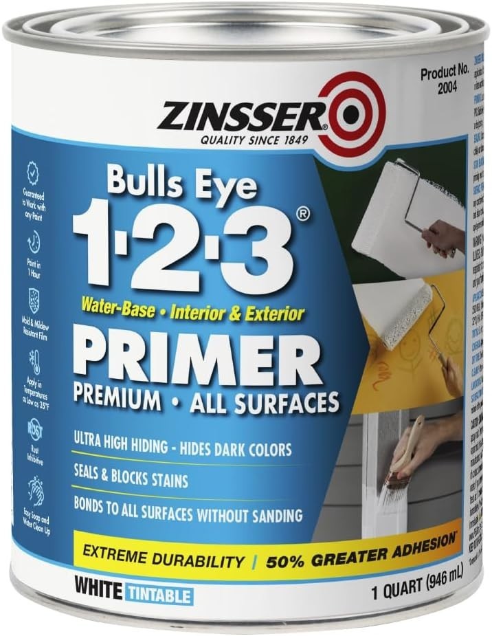 Versatile Water-Based Primer & Sealer - Bulls Eye 1-2-3, Stain Blocking, White